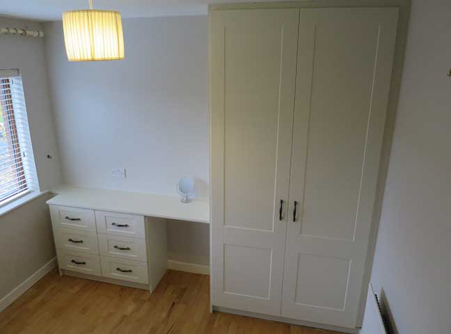 Ivory door wardrobe and desk